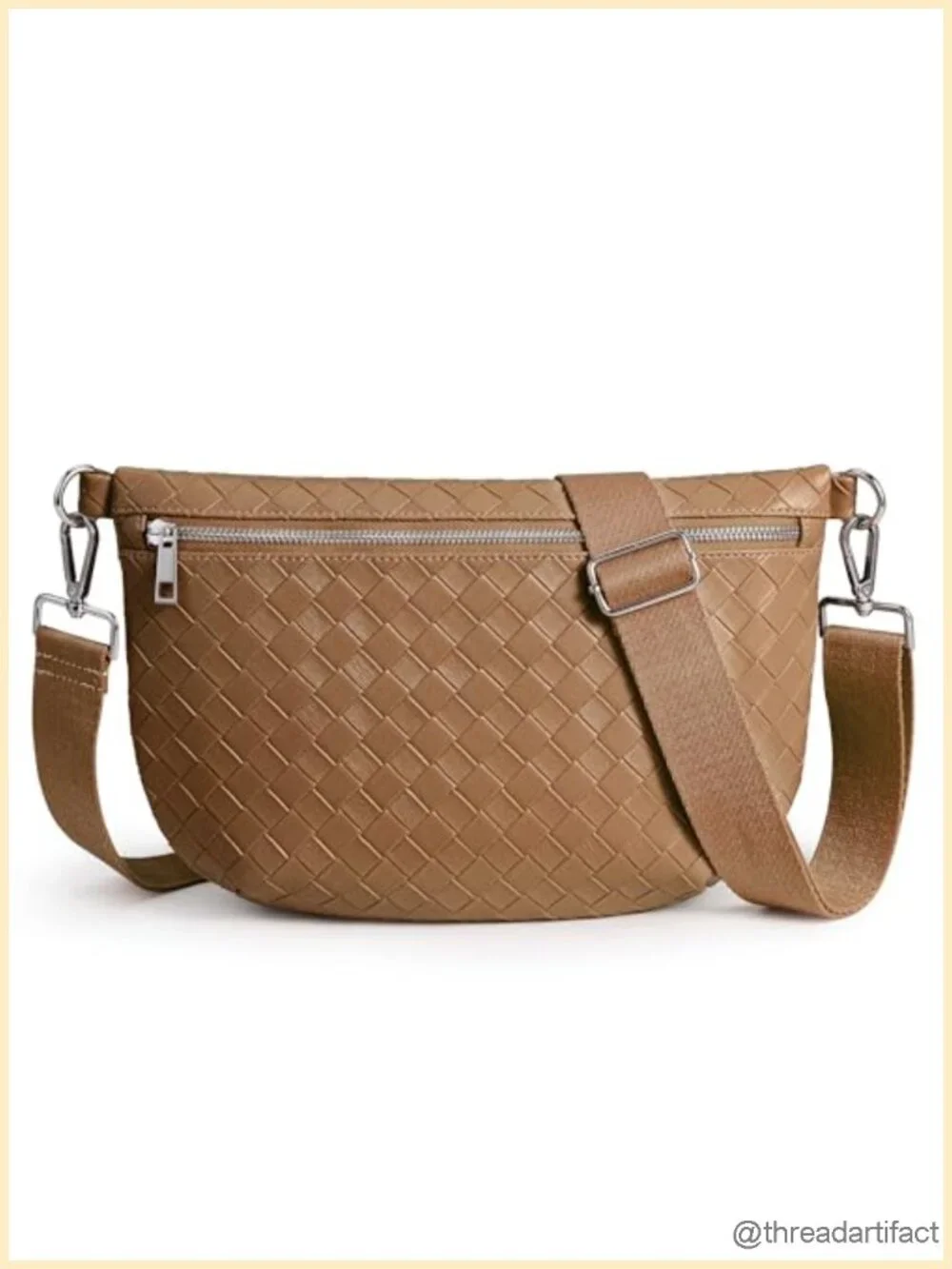 Vegan Leather Woven Crossbody Fanny Pack with Wide Strap